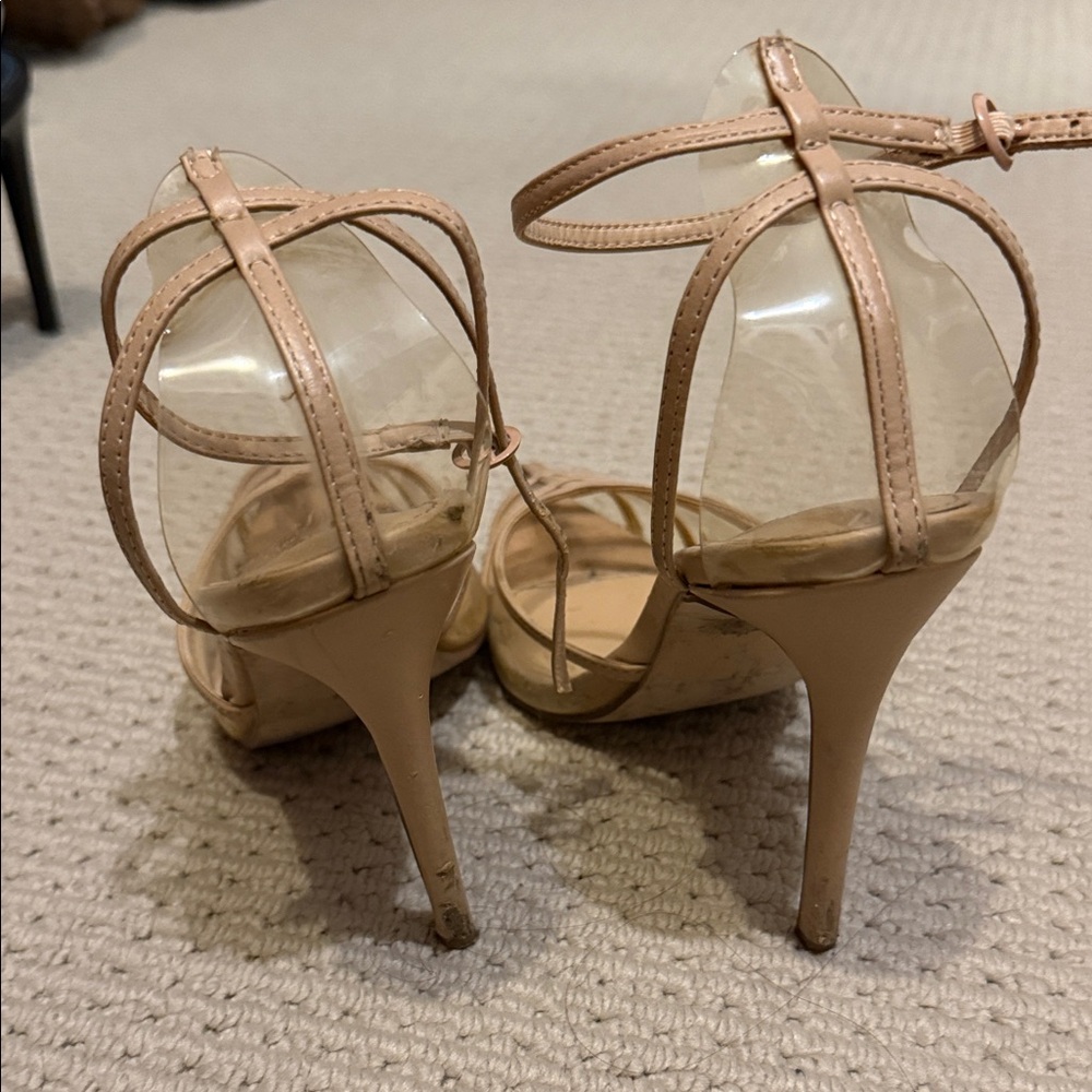 Show Dazzle Nude Vinyl Stilettos Ankle Wrap Heel sz 7.5 - Picture 7 of 10